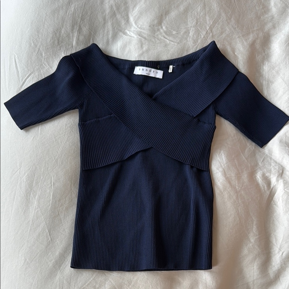 Sandro Navy Blue Ribbed Blouse (never worn)